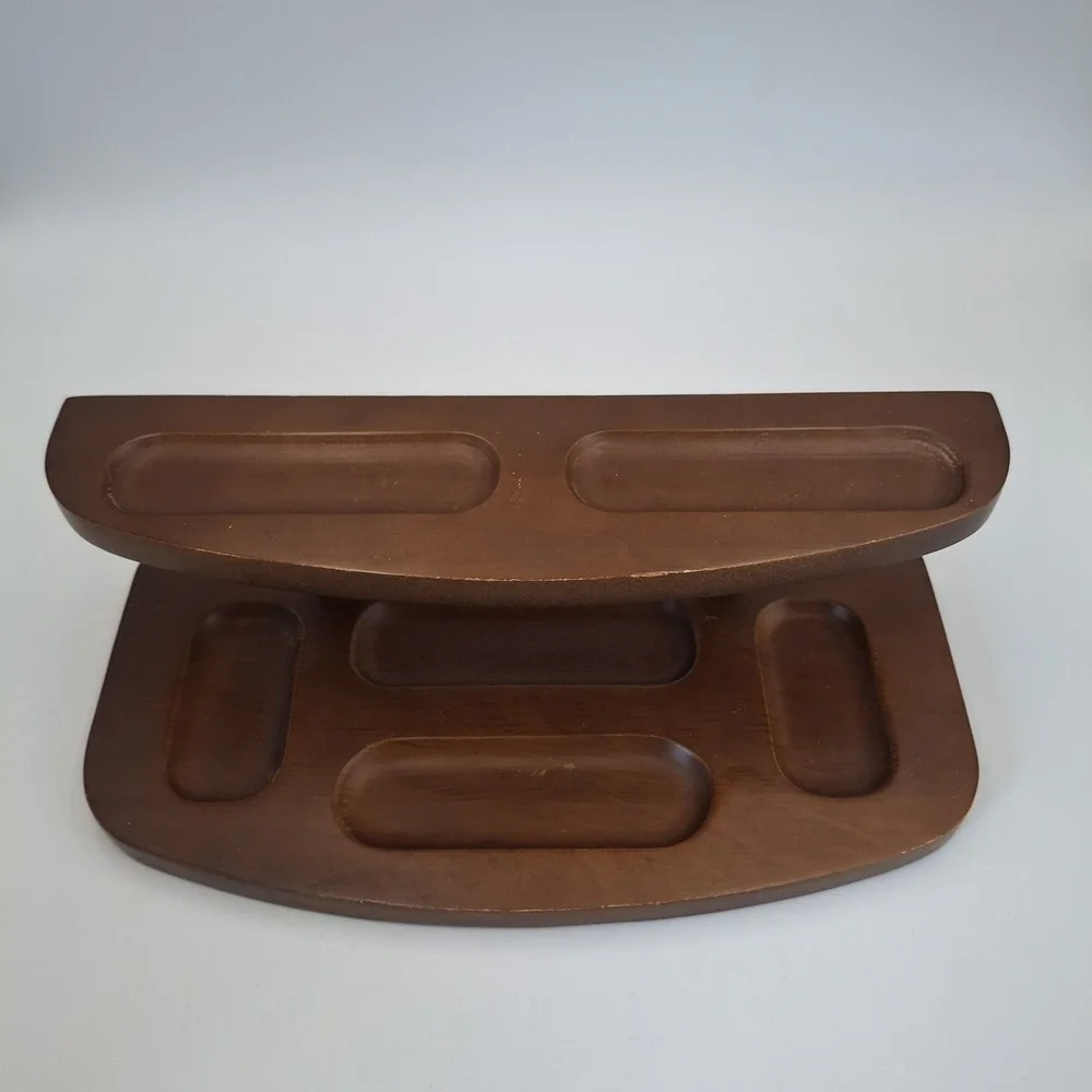 Vintage MCM Wooden 2-Tier Valet Tray Desk Organizer Watch Coins Jewelry Caddy
